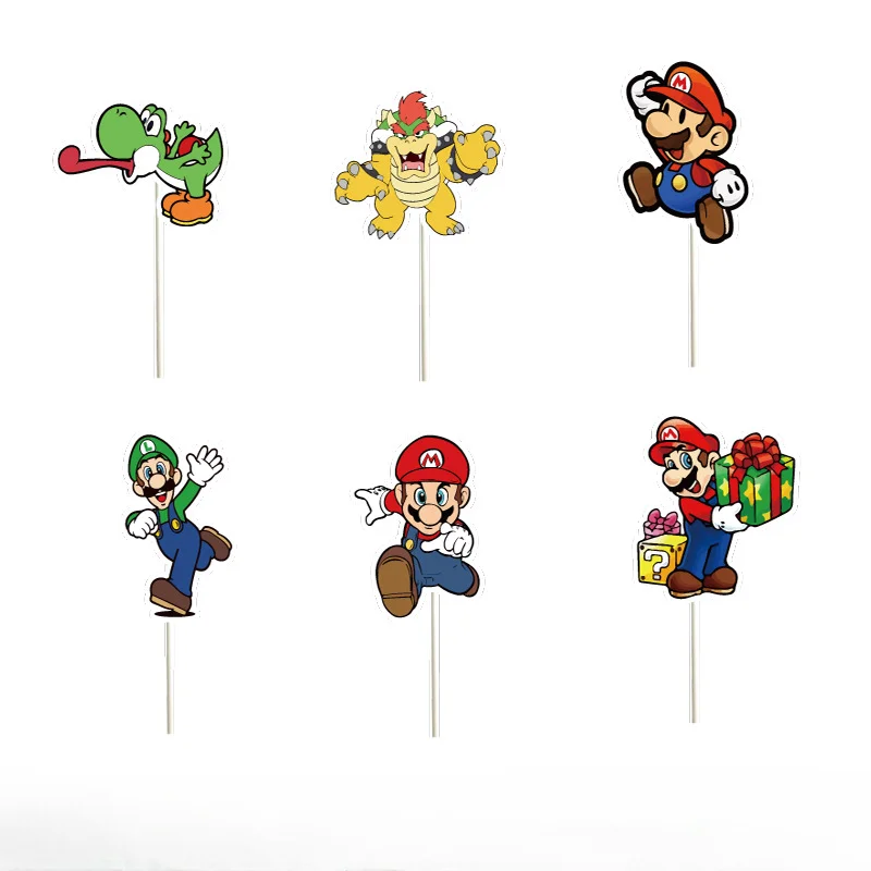 24-częściowy zestaw Mario Animation Cartoon Figure Cake Decoration Plug-in Cute Cupcake Toppers Dekoracja na przyjęcia urodzinowe dla dzieci