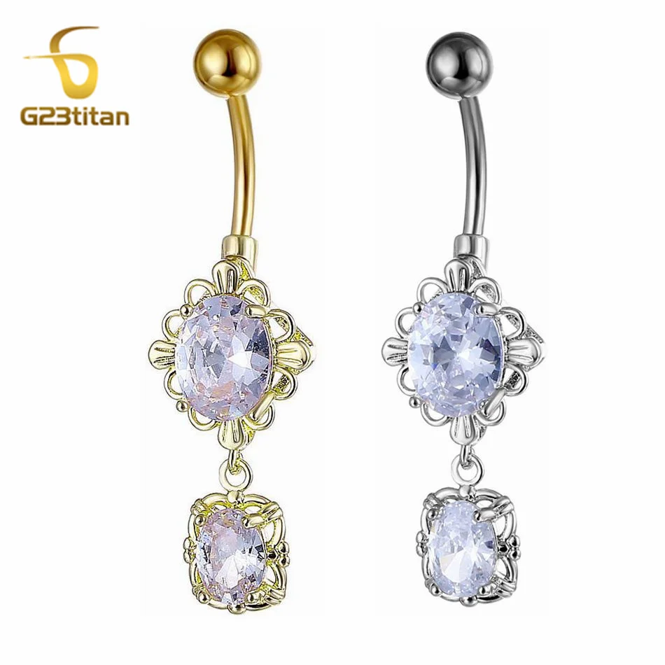 G23titan CZ Zircon Sexy Belly Dance Rings for Women Girls 14G Titanium Curved Barbell Piercing Navel Jewelry Gold Silver Color