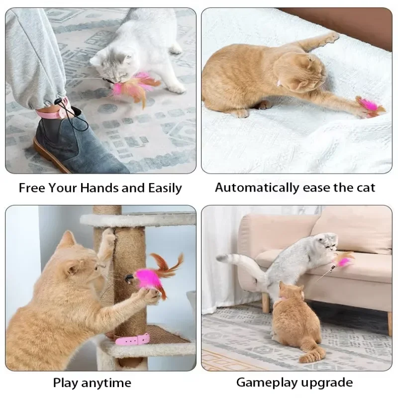 Hands Collar Cat Teaser Stick Adjustable Collar Self-Entertainment Toy for Cats Stainless Steel Snap Cat Collar