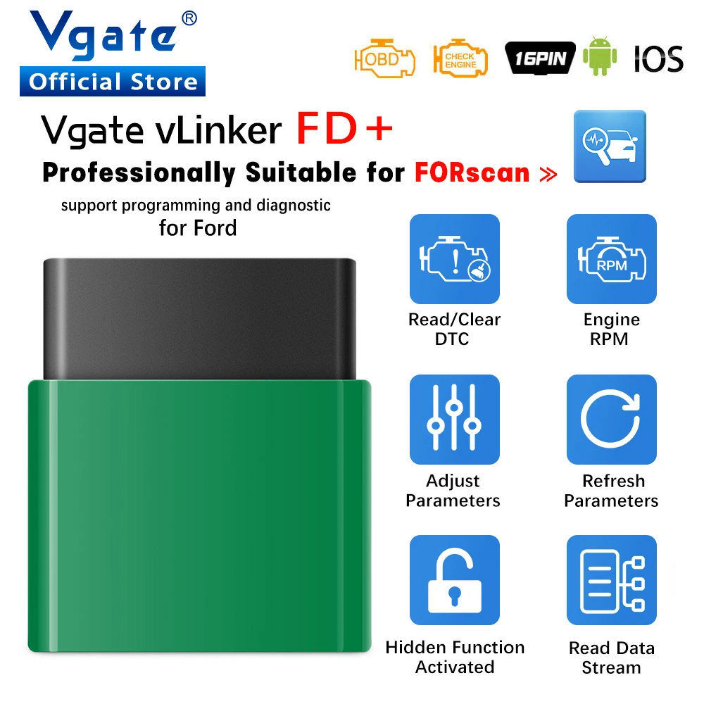 Vgate vLinker FD ELM327 FORScan For Ford Scan Bluetooth 4.0 WIFI ELM 327 OBD2 Car Diagnostic Auto Tool OBD 2 Scanner J2534