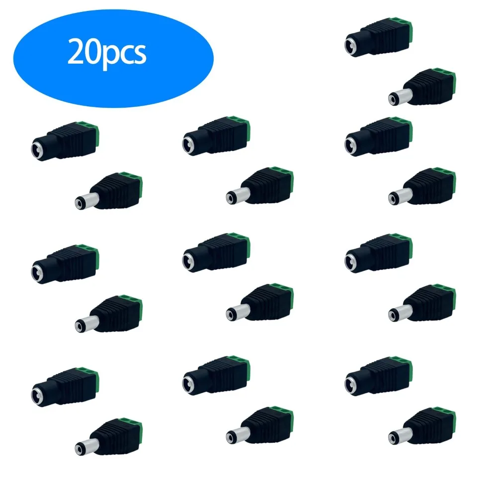 

20pcs (10xmale+10xFemale) 12V DC Adapter Plug 5.5mmx2.1mm for LED Light CCTV Security Camera Cable End Plug Bucket Connector
