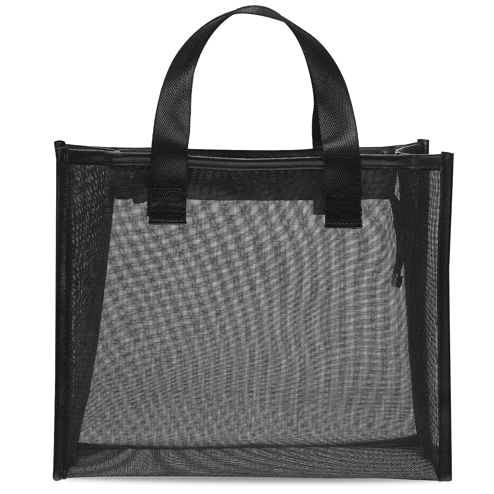 

Black Nylon Mesh Bag 25x22x10cm Organizer Travel Toiletry Pouch Handled Women Makeup Storage Solution