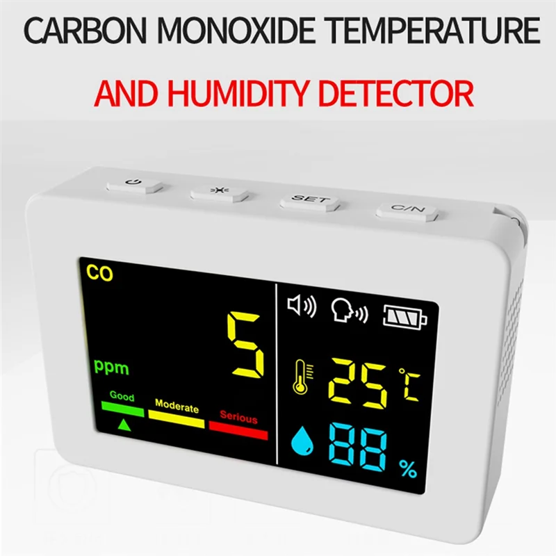 

AB47-Portable Air Quality Meter 3-In-1 CO Temperature And Humidity Tester Carbon Monoxide Detector With Voice Alarm (Pink) Durab