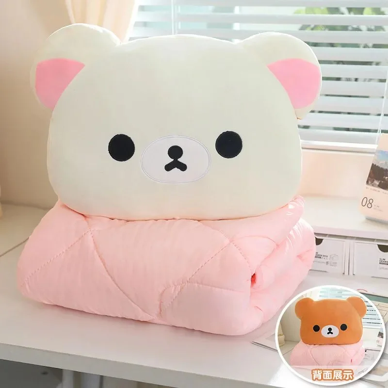 Cute Rilakkuma 2 In 1 Plush Pillow Blanket Cartoon Bear Soft Warm Nap Cushion for Home Office Car Travel Gift Decor