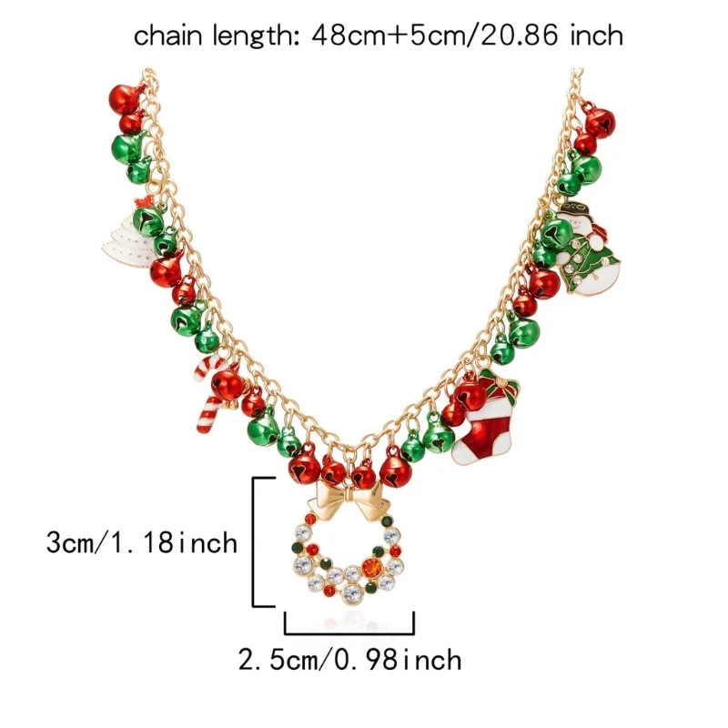 クリスマスツリー 雪だるま 松葉杖花輪 ちょう結びネックレス 女性用 ホリデーウェア