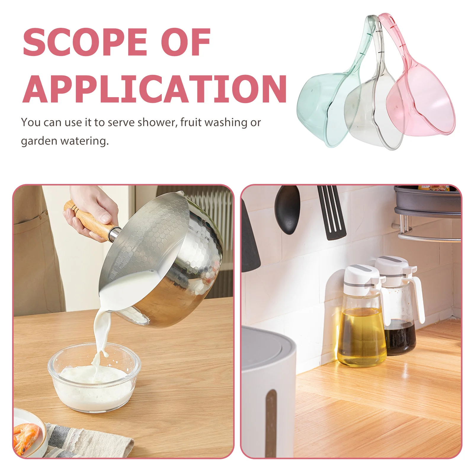 

3pcs Kitchen Water Ladle Long Handle Pcdg Portable Multipurpose Scoop For Bathing Fruit Washing Garden Watering Use