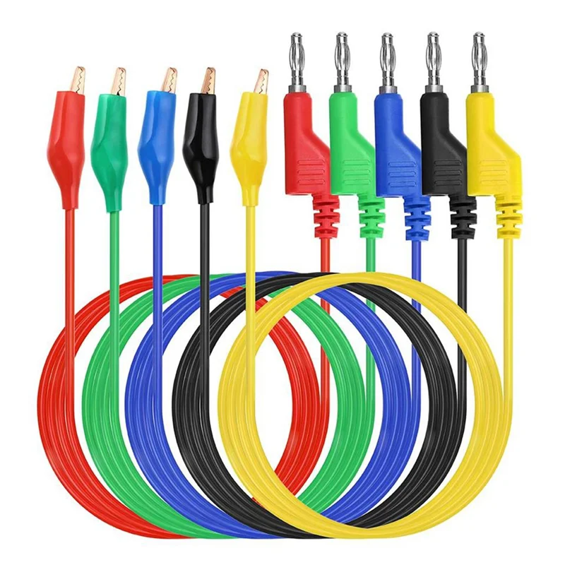 A88E-Banana Plug To Alligator Clips Test Leads 5 Color Soft Flexible Electrical Wire Cables For Multimeter Electrical Testing