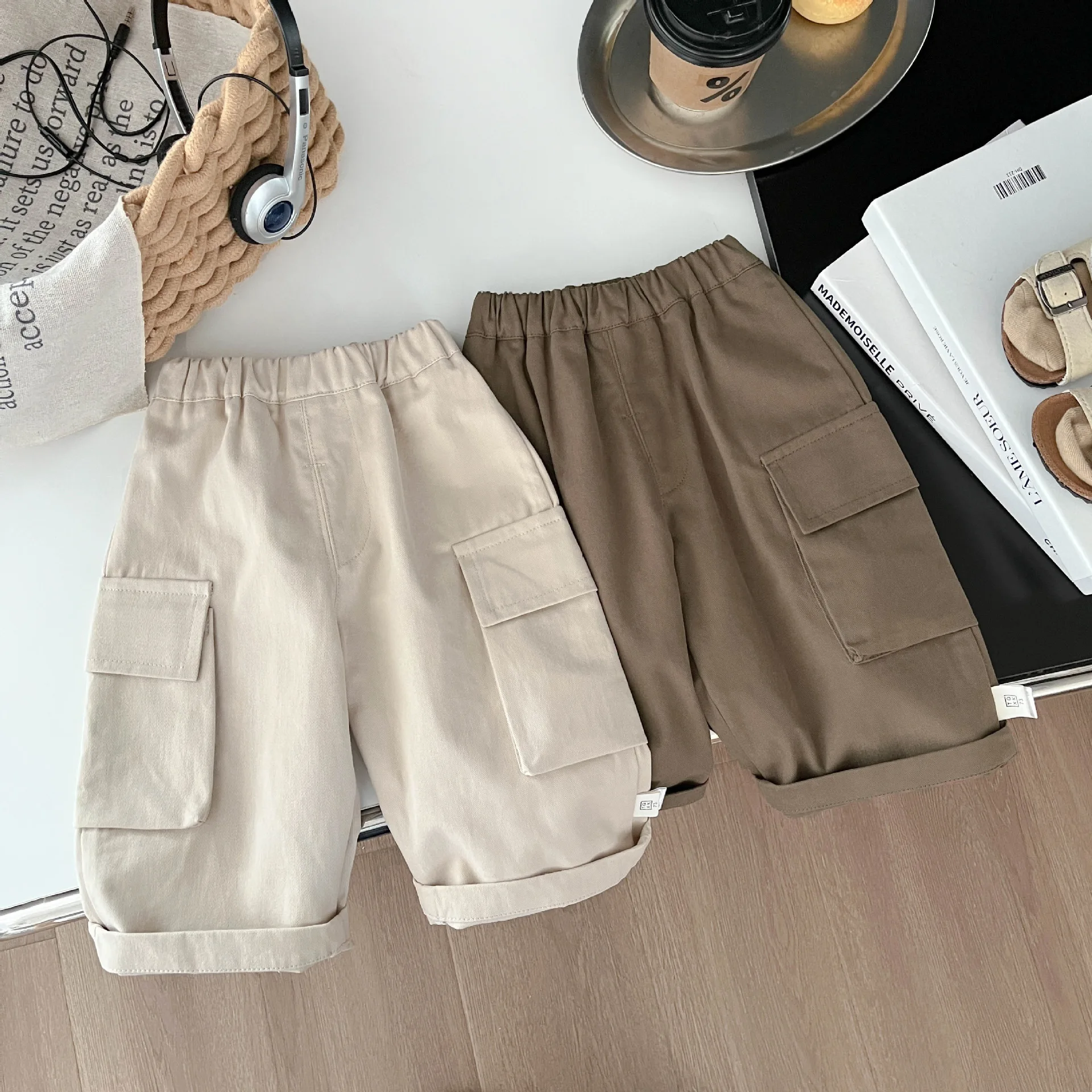 2025 Autumn New Baby Boys Cargo Pants Solid Infant Loose Trousers Girls Large Pocket Casual Straight Pants Children Clothes
