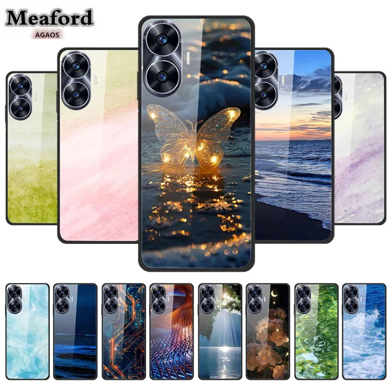 Glass Back Cover For Realme C55 4G Global Tempered Hard Case For Capa Realme C 55 5 5 Bumper Colourful Funda Luxury Shell Coque