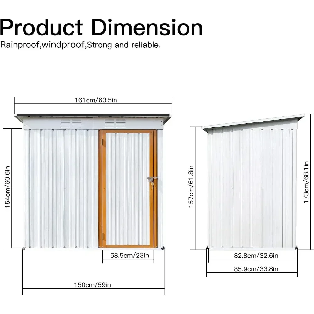 Outdoor Storage Booth 5Ft X 3Ft Metal Outdoor Storage Garden Shed Waterproof Anti-Corrosion Weatherproof White+Orange Buildings