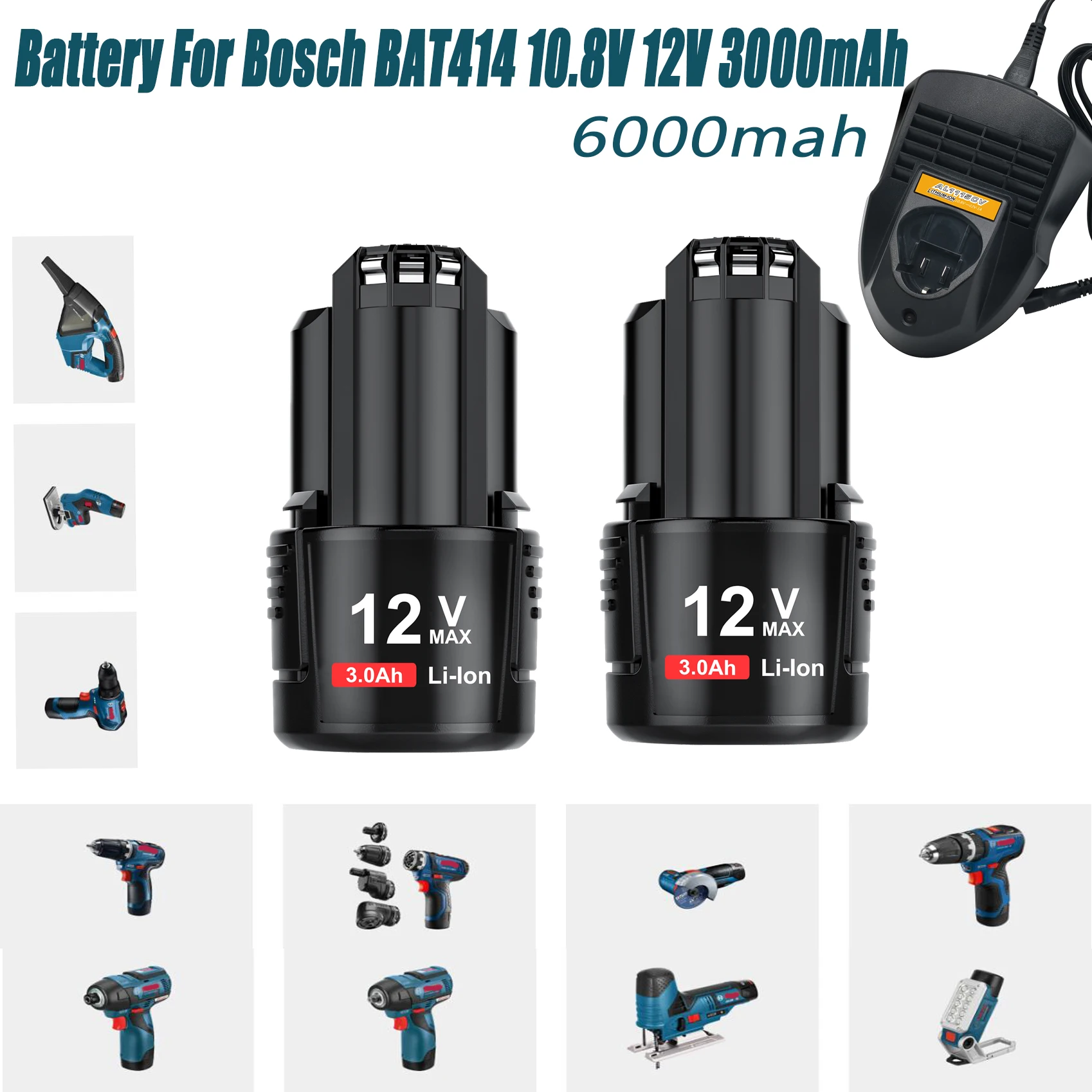 Akumulator do Bosch BAT414 10.8V 12V 3000mAh BAT412A BAT411 BAT412 D-70745GOP 2607336014 litowo-jonowe akumulatory narzędziowe