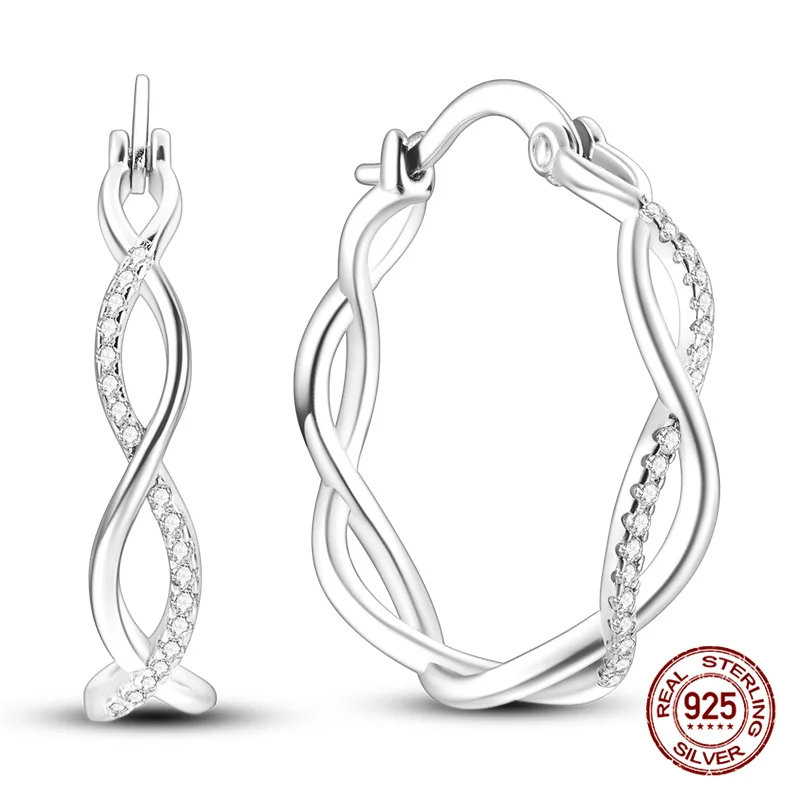Original 925 Sterling Silver Hoop Earrings, Luxury Design