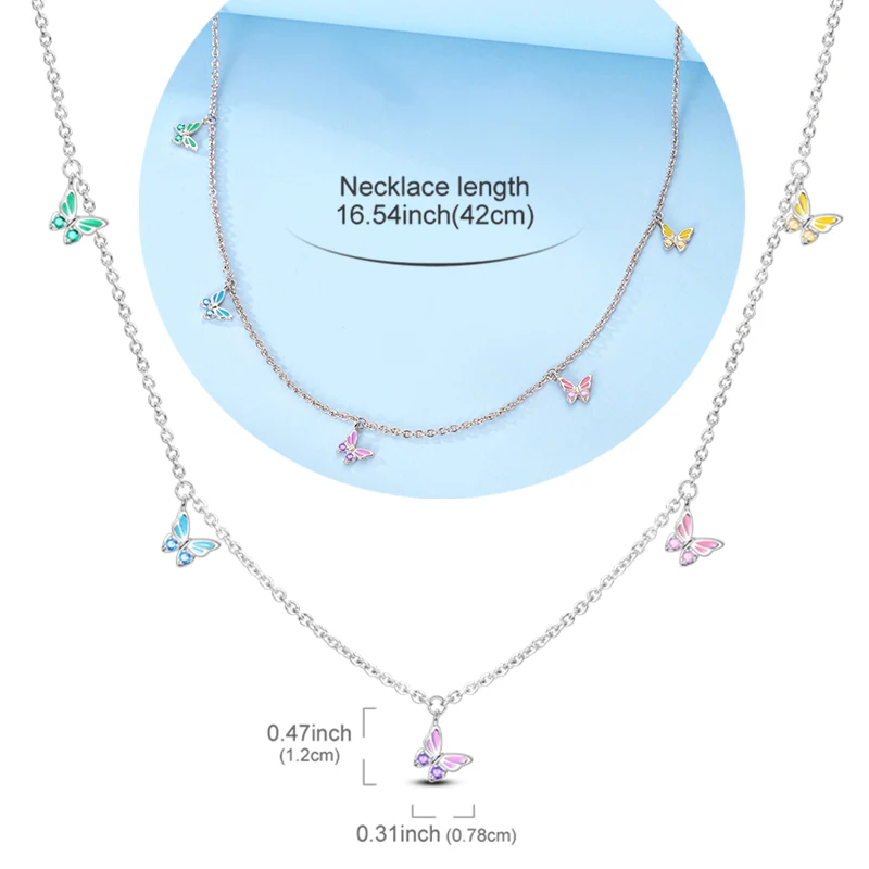 Original 925 Sterling Silver Colorful Butterfly Necklace For Women Jewelry Gift Simple Romance Design Match All Style Women