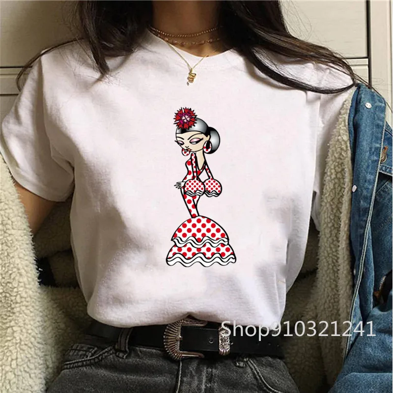 Flamengo Dance Graphic Tees camicie da donna Harajuku Top camicie manica corta rosso tacco alto stampa grafica femminile o-collo Tshirt 2023