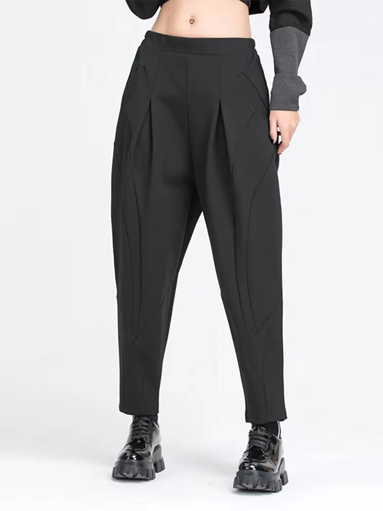 Pantalones bombachos largos negros con cintura elástica alta y articulación dividida, nuevos pantalones holgados, moda para mujer, tendencia primavera otoño 2024 1Y766