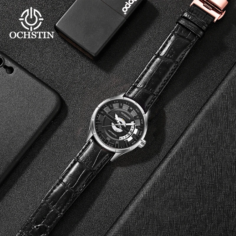 OCHSTIN Fully Automatic Mechanical Men's Calendar Leather Strap Calendar Wristwatch Men's Luminous Hand Waterproof Gentleman