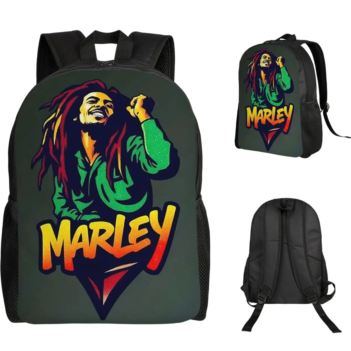 Bob Marley Reggae Student Backpack School Bag Hiking Travel Daypack for Boys Girls Fashion Bookbag Shoulder Bags