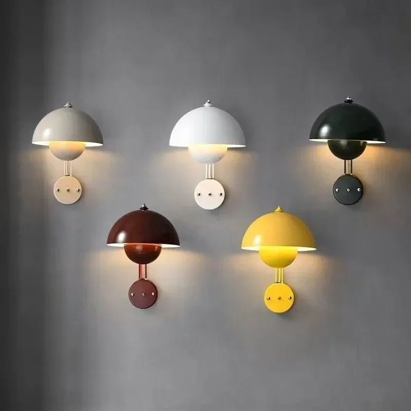 tocha de parede led cogumelo nordico lampadas de cabeceira luminaria interior arandelas criativas interruptor macaron para sala de estar e27 01