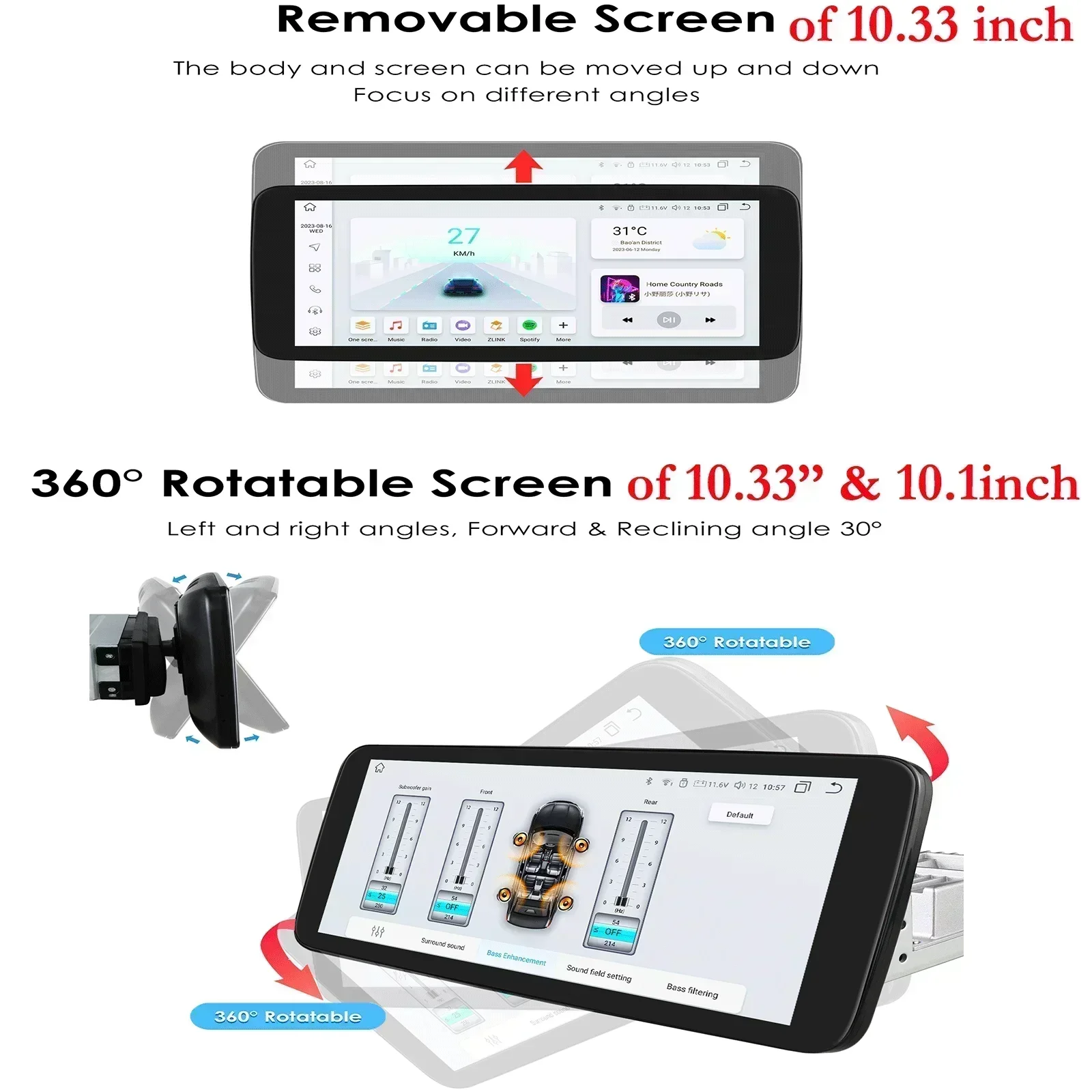 Hizpo 1Din 360Camera Car Intelligent Systems Android 14 Car Radio for Universal Carplay Multimedia Autoradio 4G-LTE AI WiFi RDS
