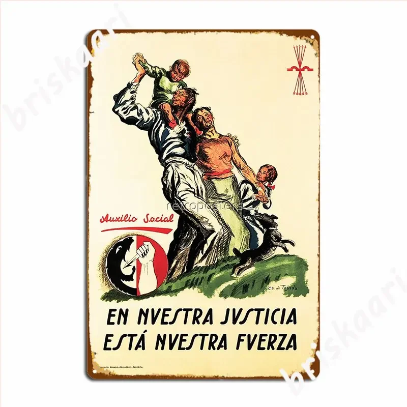 En Nuestra Justicia Nuestra Fuerza Vintage Spain Propaganda Metal Sign Poster Decoration Pub Mural Tin Sign Poster