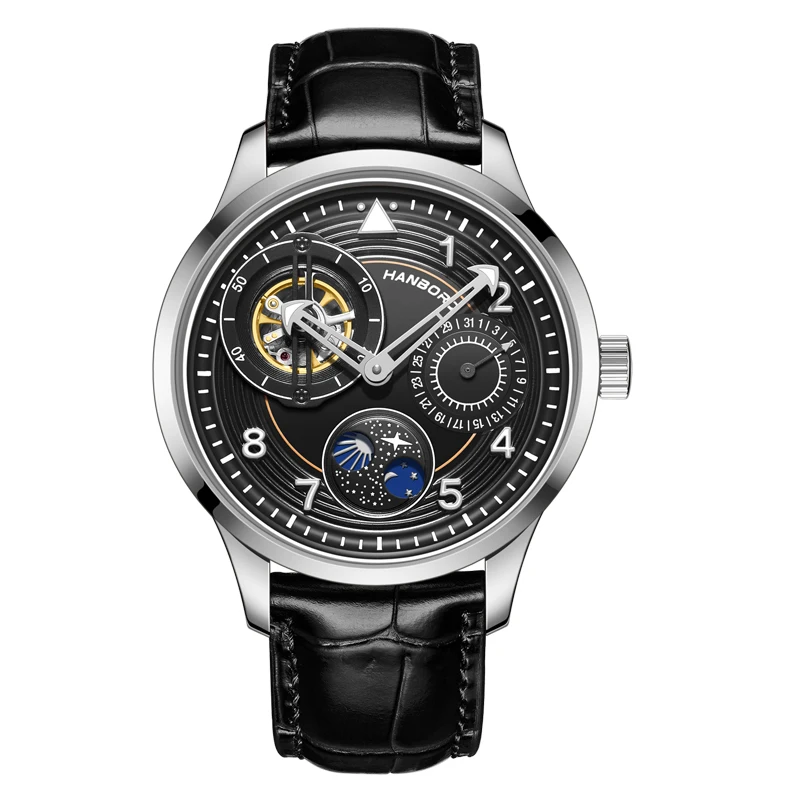 HANBORO Fashion Starry Sky Men's Hollow out Fully Automatic Mechanical Watch Night Light Waterproof Watch