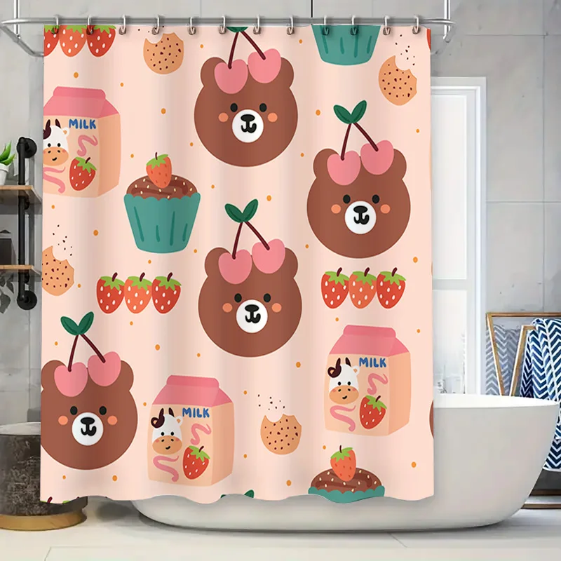 

Очаровательные животные кексы, картонная коробка для молока, мультяшная занавеска для ванны и душа, декор для дома, водонепроницаемая ткань с принтом, кухонная ванная комната