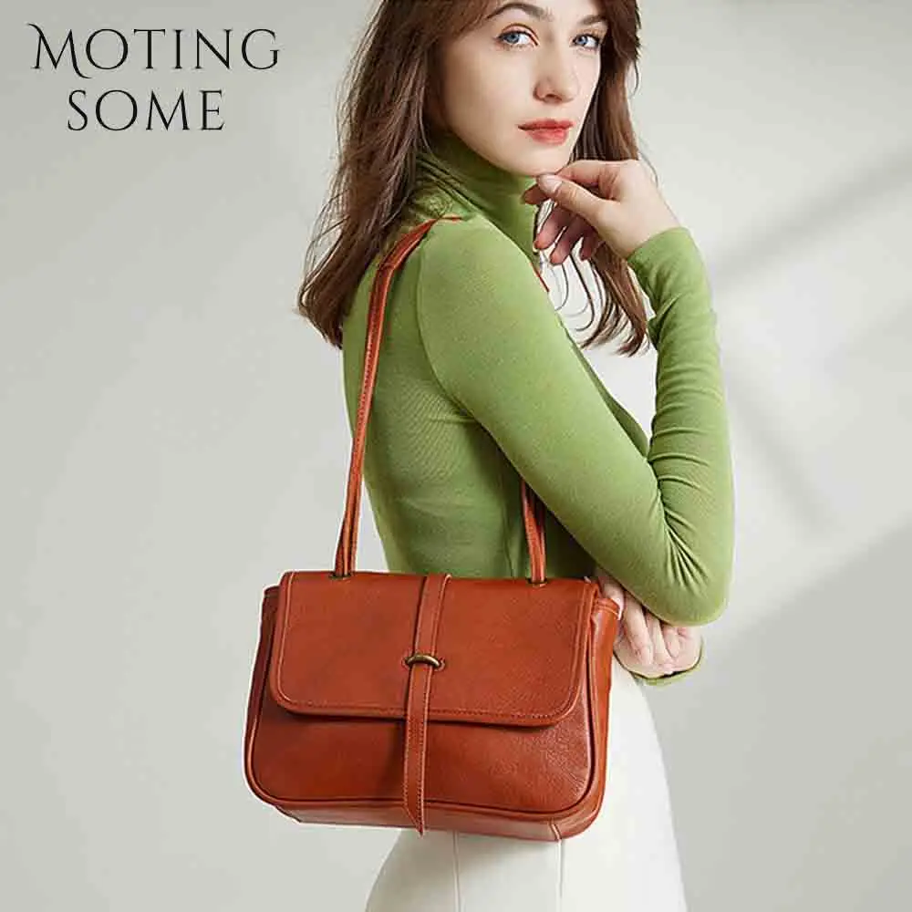 Motingsome Retro Messenger Bag Woman Shoulder Bag Thick Cowhide Handbag and Purses Crossbody Vintage Soft Satchel Black 2024 New