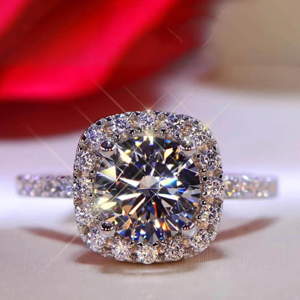 

BR 9mm 925 Pure Silver Square Four-Claw European and American Fashion Moissanite Ring D VVS1 Moissanite Fine Jewelry