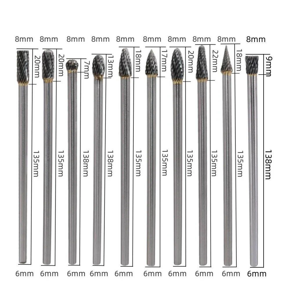 1pc 150mm Long Reach Double Cut Cemented Carbide Rotary Burr 6mm Shank 6 inch Metal Working Tool Carving Shaping Power Tools