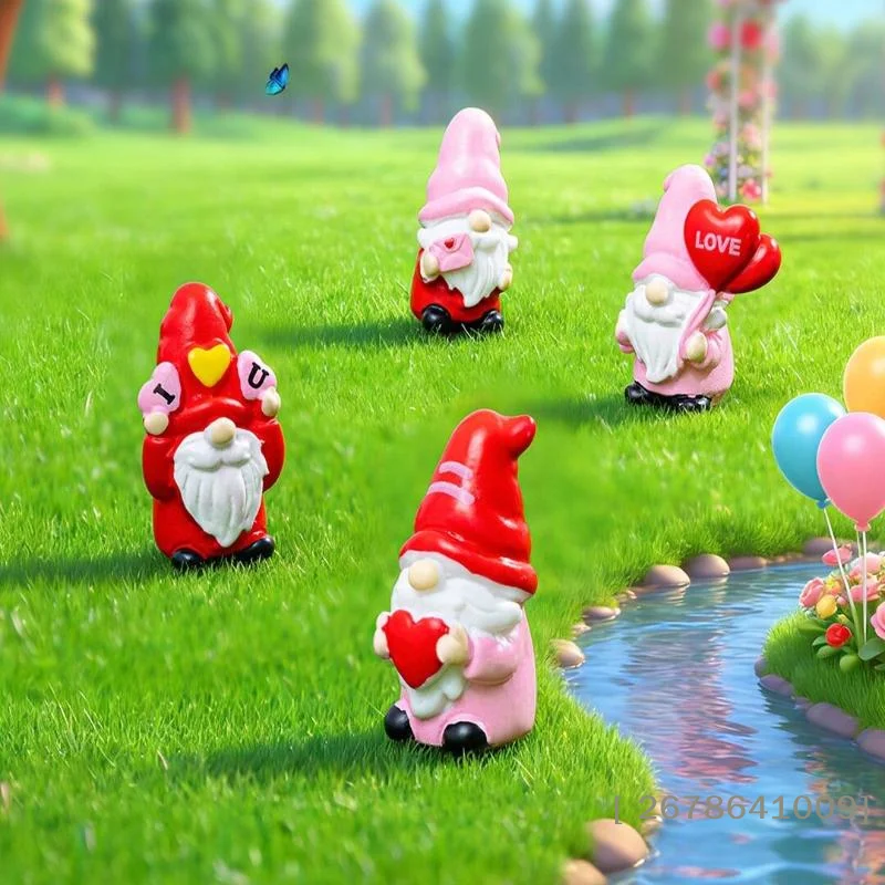 ✔4pcs Mini Love Dwarf Figurine Miniature Resin Mushroom Gnome Doll Garden Landscape Craft DIY Ornaments Desktop Decoration Gifts
