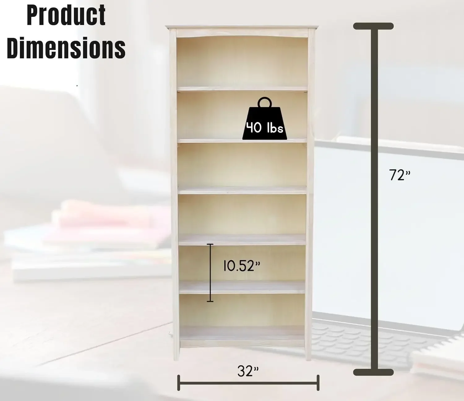 Bookcase, 72-Inch, Unfinished,12.3