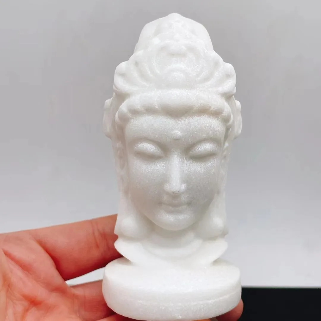 

Natural White Marble Jade Kwan-yin Head Crystal Carving Feng Shui Home Decoration Buddhism Healing Holiday Gift