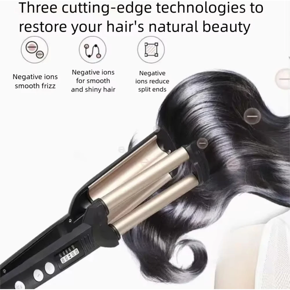 Ceramic 3 Barrel Hair Waver Egg Roll Curling Iron with Adjustable Temperature Fast Heating Salon Hair Crimper Styling Tool