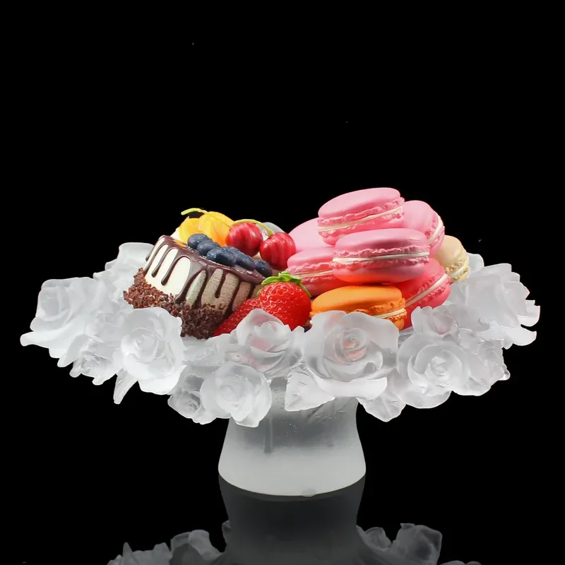Luxury Crystal Rose Fruit Plate Custom OEM Party Decoration Tray Wholesale Manufacturer High End Glass Serving Dish for Home