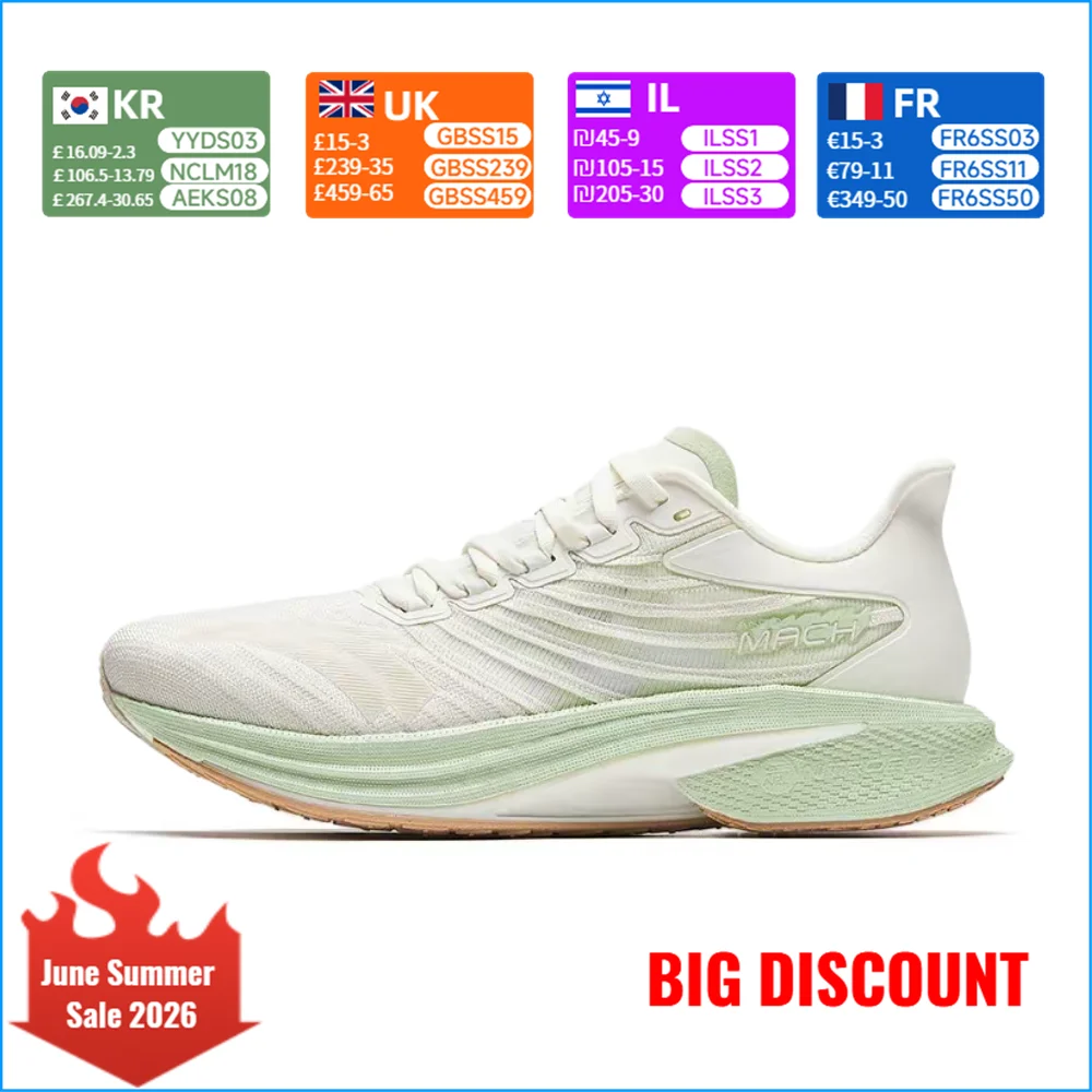 

Anta MACH 4.0 Comfort Low-Top Nitro Technology Training and Racing Running Shoes for Women, White/Green, 122415583-6