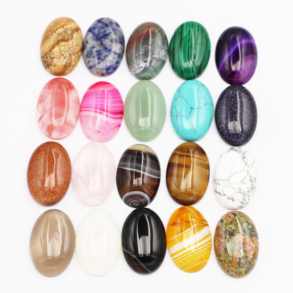 20MM*30MM Fashion Natural Stone Assorted Oval Shape Cab Cabochons Beads For Ornament Jewelry Accessories Making Wholesale 10Pcs