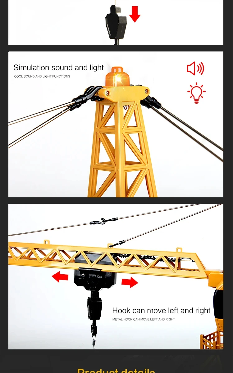 HUINA 1/14 RC Remote cControl alloy Tower Crane 2.4GHZ 12CH Wireless Remote Control Engineering Vehicle Model Boy Children\'s Toy