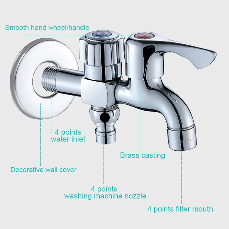 Washing Machine Faucet Double Water Outlet Mop Pool Brass Tap Outdoor Garden Faucet Fast Bidet Faucets Bathroom Accessories