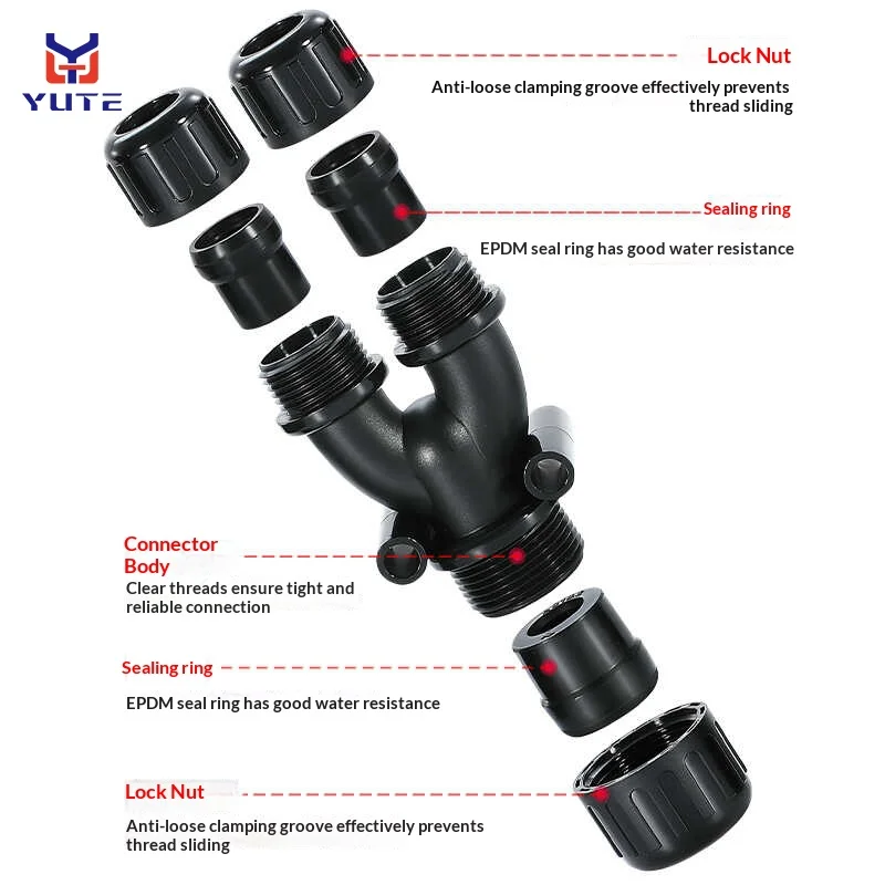 النايلون البلاستيك الأنابيب المموجة ثلاثي الاتجاه موصل مقاوم للمياه سلك خرطوم الملحقات Y على شكل T-خط الأنابيب تحويلة قطر متغير #2