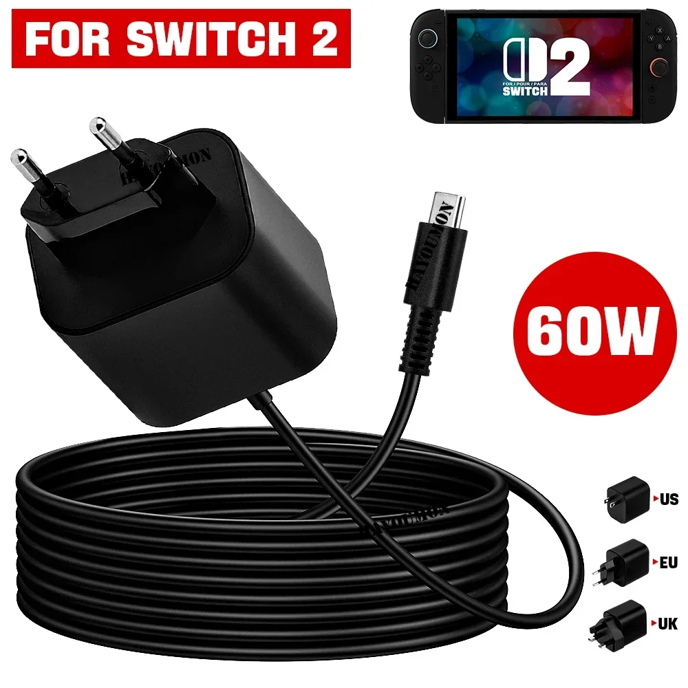 EU US UK Plug 60W AC Adapter Charger For Switch 2 2025 USB T