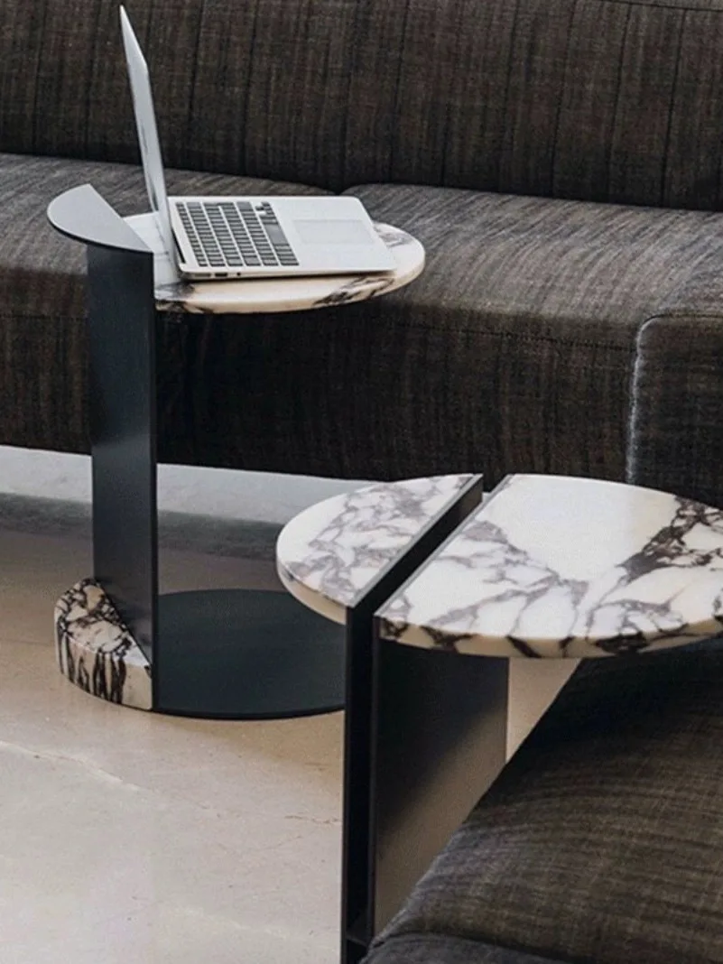 

Nordic creative side table, bedroom, iron art bedside table, modern and simple small coffee table marble sofa corner table