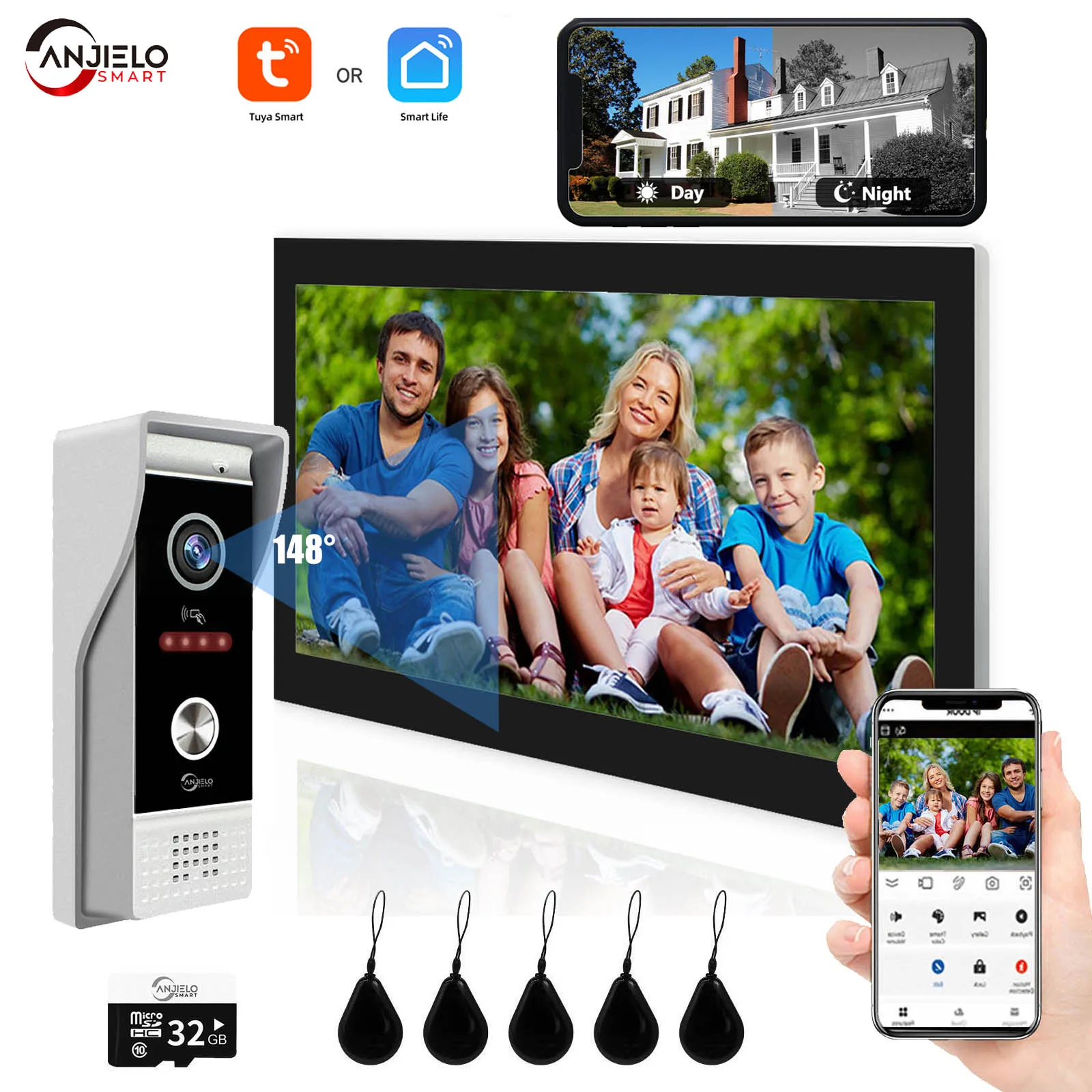 TUYA 10 Inch WiFi 1080P Video Intercom Smart Home APP Wireless Video Door Phone RFID Access Control System for Villa Apartment