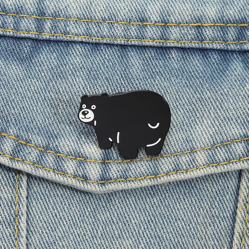 Lustige schwarze Bären-Emaille-Anstecknadeln, Eisbären-Broschen, Anstecknadeln, niedlicher Cartoon-Tier-Schmuck, Geschenk für Kinder und Freunde