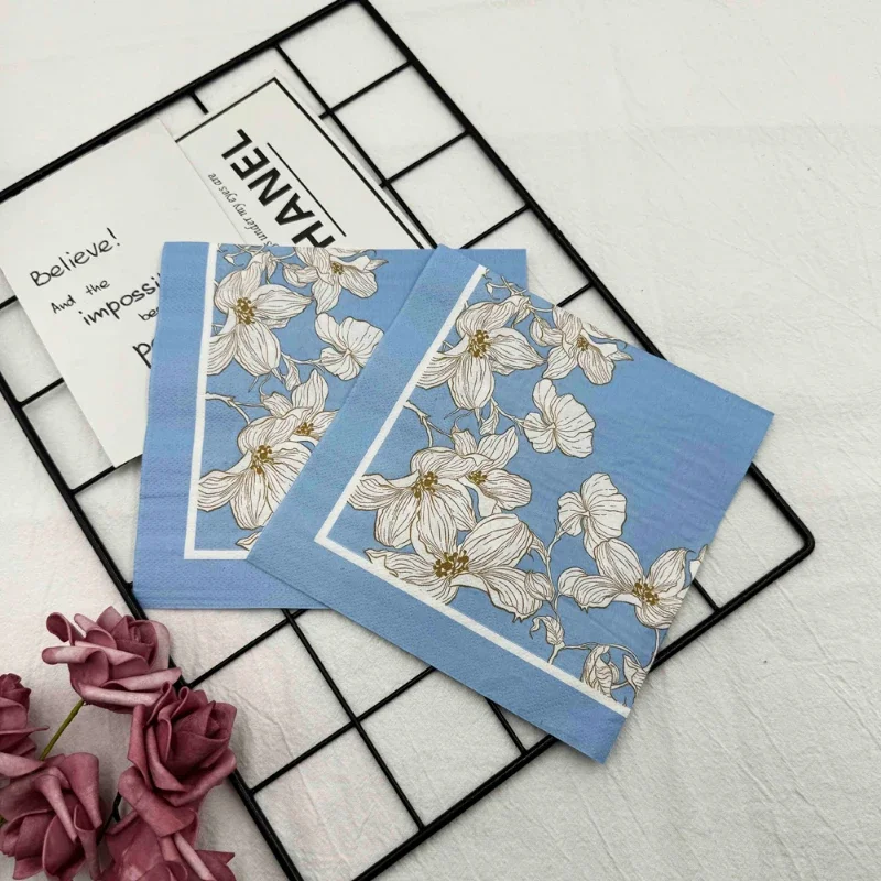 20pcs/Pac 33*33cm Printed Napkins High-end Blue Floral Model Square Mouth Cloth Paper Party Restaurant Disposable Placemats