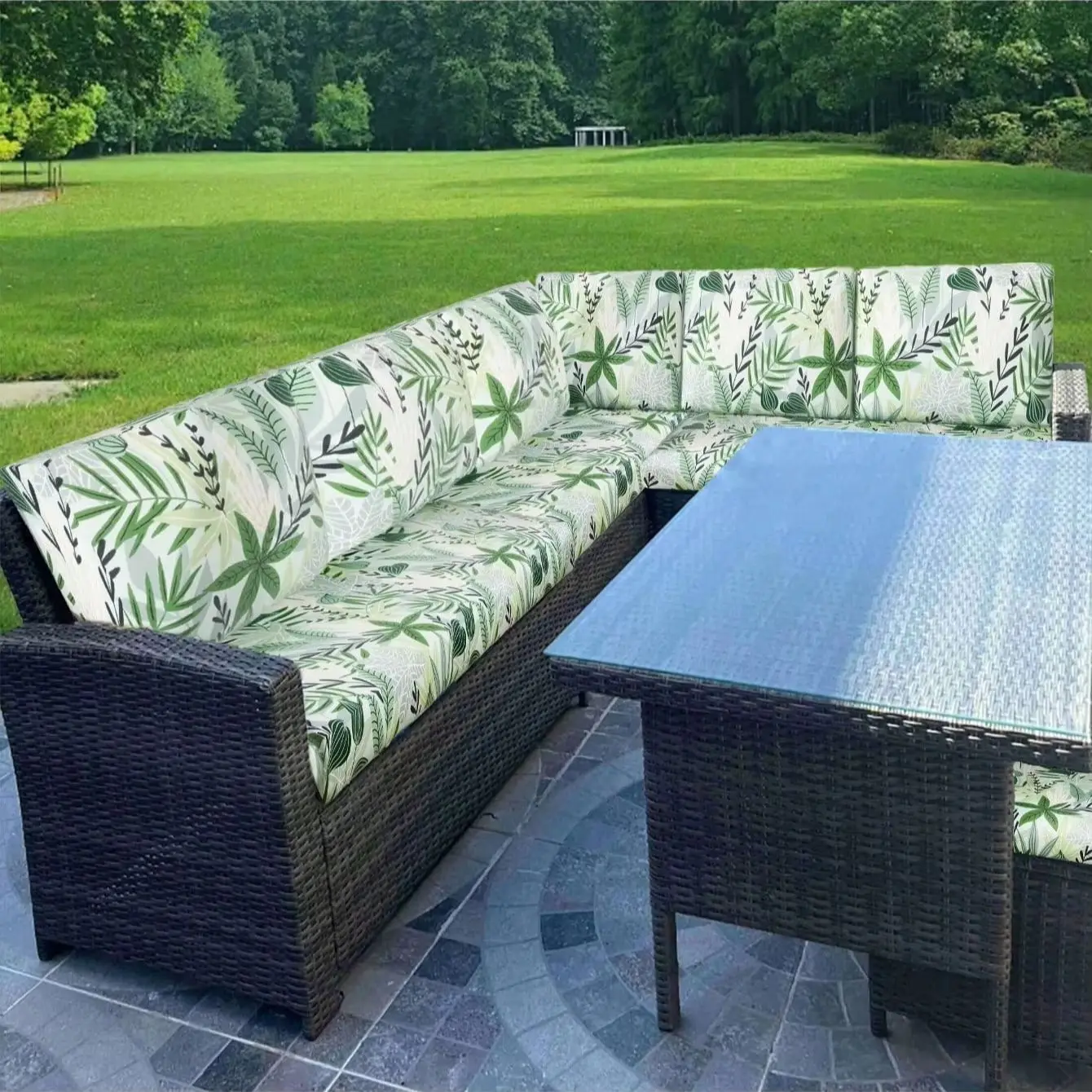 Outdoor Tropical Print Sofa Cushion Covers - Non-Slip Furniture Protectors, Replacement for Individual Seat Cushions