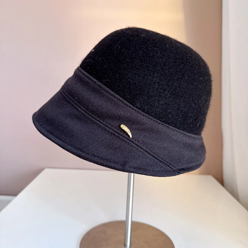 

Wool Blend Knitted Patchwork Fabric Fisherman Hat Women's Autumn/Winter Warm Basin Hat Fashion Hat KJ202410106