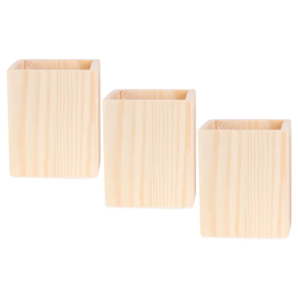 

3 Pcs Blank Painting Brush Holder Desktop Pen Multi Functional Creative Automatic Display Stand Wooden Cup