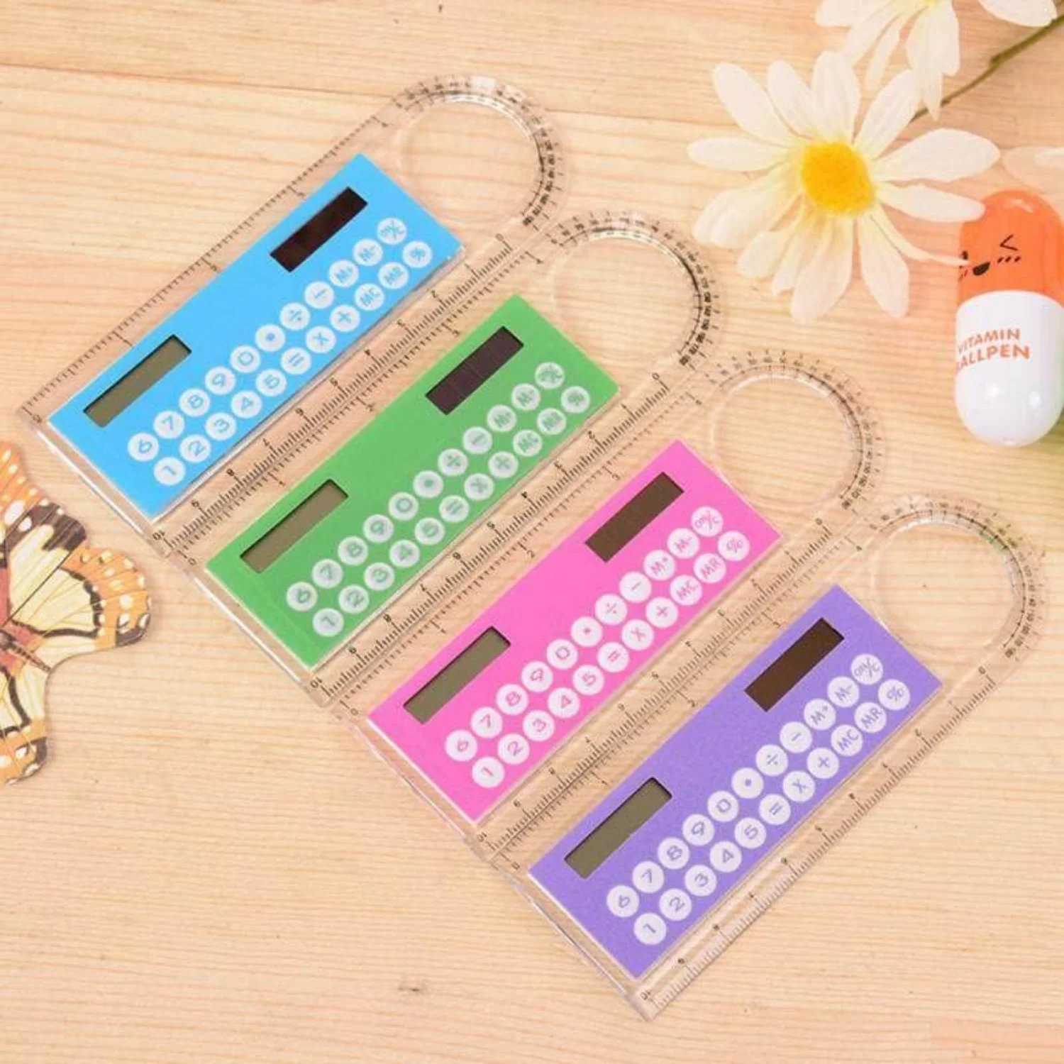 Solar Transparent Ruler Calculator with Magnifier Student School Supplies Office  Calculators Catnap plush Mother day gift Angel