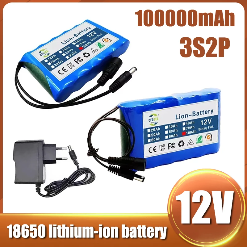 18650 lithium-ion rechargeable battery 12V 100000mAh, with strong endurance and fast charging speed