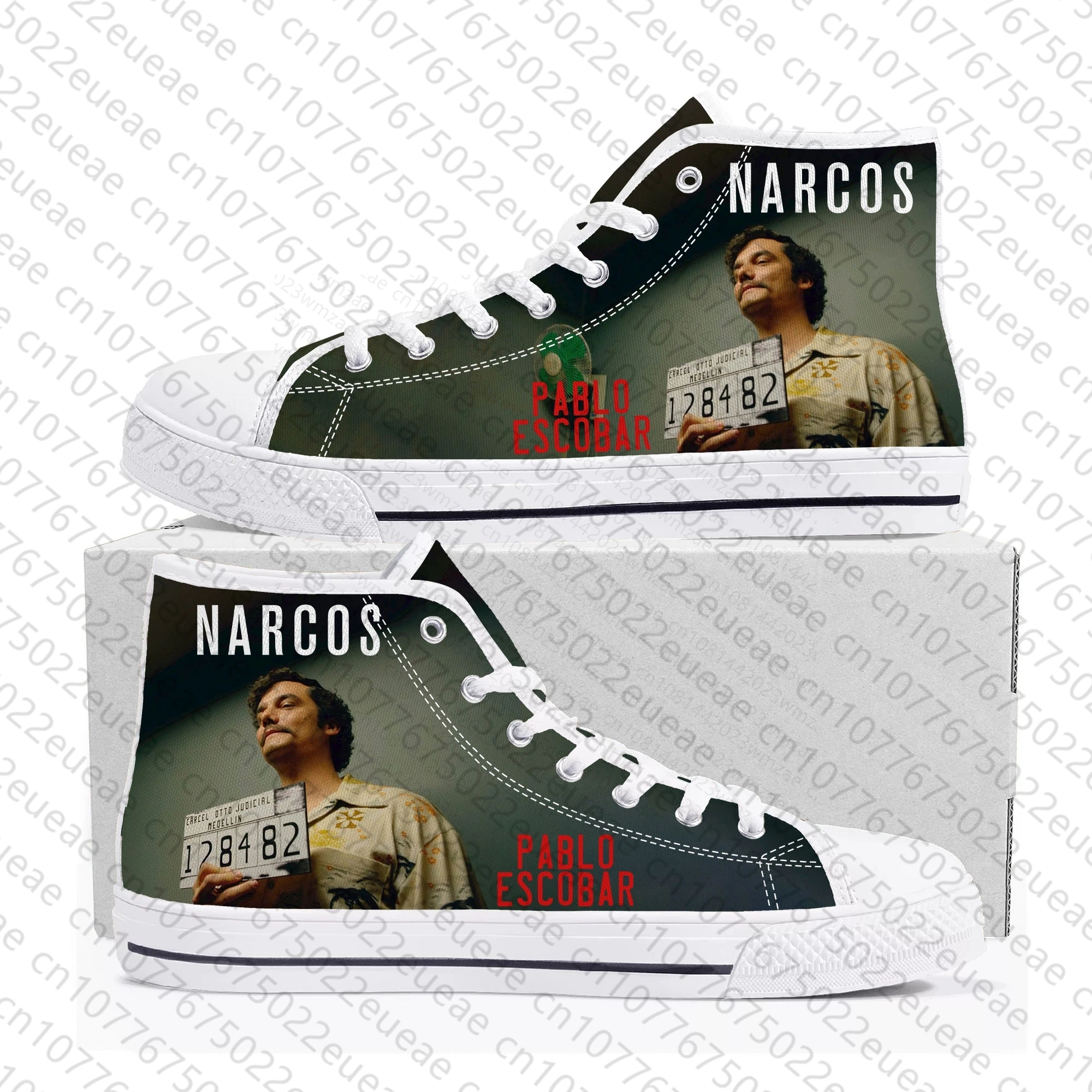 Zapatillas altas de lona de Narcos para hombre y mujer, zapatos casuales de alta calidad para adolescentes, Pablo Escobar, zapatos personalizados para parejas